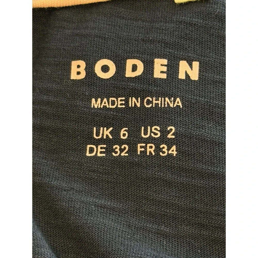 Boden Womens Size 2 Navy Pom Pom Trim Puff Sleeve T Shirt Top Colorful Casual